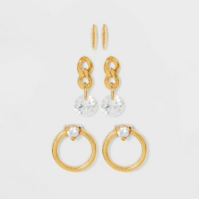 Sterling Silver Cubic Zirconia Stud Drop Earring Set 3pc - A New Day™ Gold 4 Sterling Silver Cubic Zirconia Stud Drop Earring Set 3pc - A New Day™ Gold - Image 2