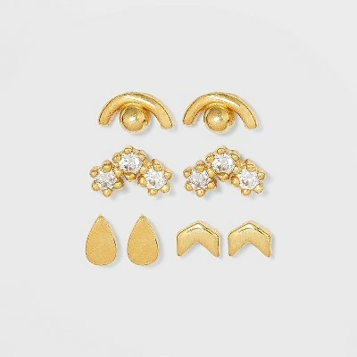 Sterling Silver with Cubic Zirconia Multi Shape Stud Earring Set 4pc - A New Day™ Gold 4 Sterling Silver with Cubic Zirconia Multi Shape Stud Earring Set 4pc - A New Day™ Gold - Image 2