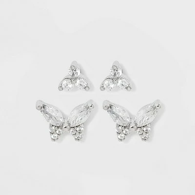 Sterling Silver Cubic Zirconia Butterfly Stud Earrings - A New Day™ 4 Sterling Silver Cubic Zirconia Butterfly Stud Earrings - A New Day™ - Image 2
