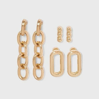 Chain Stud Earring Set 3pc - A New Day™ Gold 4 Chain Stud Earring Set 3pc - A New Day™ Gold - Image 2