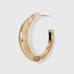 Shiny Flat Hammered Hoop Earrings - A New Day™ Gold