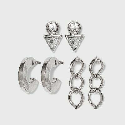 Crystal Stud Earring Set 3pc - A New Day™ Silver 4 Crystal Stud Earring Set 3pc - A New Day™ Silver - Image 2