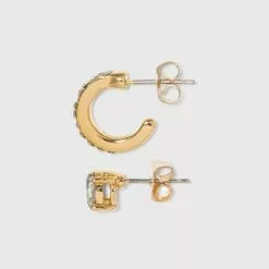 Crystal Mini Cuffs Hoops and Stud Earring Set 8pc - A New Day™ Gold