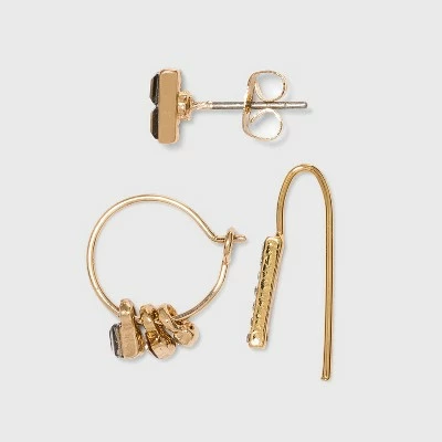Hoop and Threader Stud Earring Set 3pc - A New Day™ Gold 3 Hoop and Threader Stud Earring Set 3pc - A New Day™ Gold