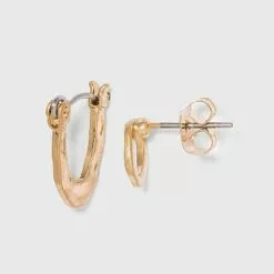 Hammered Metal Hoop and Stud Earring Set 3pc - A New Day™ Gold