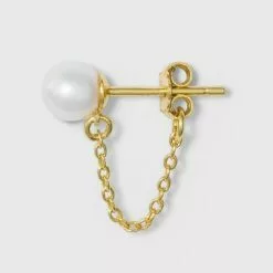 Sterling Silver with Clear Cubic Zirconia, Glass and Pearl Post Stud Earring Set 3pc - A New Day™ Gold