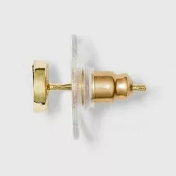 Sterling Silver with Clear Cubic Zirconia and Gold Onyx Bar Stud Earring Set 3pc - A New Day™ Gold