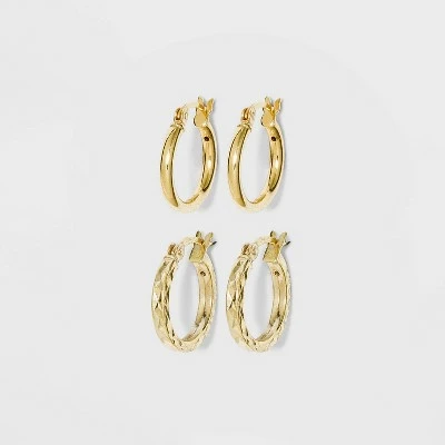 Sterling Silver Hoop Earring Set 2pc - A New Day™ Gold 4 Sterling Silver Hoop Earring Set 2pc - A New Day™ Gold - Image 2