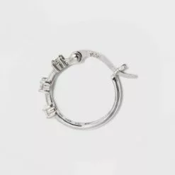 Sterling Silver Cubic Zirconia Click Top Hoop Earrings - A New Day™ Silver