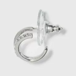 Sterling Silver Cubic Zirconia Double Post Hoop Earring Set 2pc - A New Day™ Silver