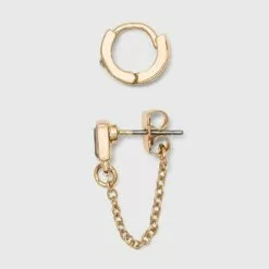 Crystal Glass Stud and Small Hoop Earring Set 8pc - A New Day™ Gold