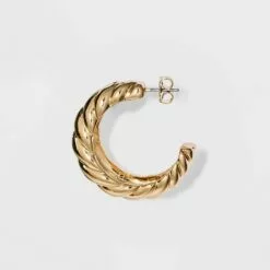 Textured Metal Small Hoop Earrings - A New Day™ Gold