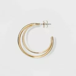 Metal Double Hoop Earrings - A New Day™ Gold