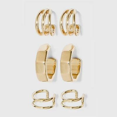 Ear Cuff and Hoop Earring Set 3pc - A New Day™ Gold 4 Ear Cuff and Hoop Earring Set 3pc - A New Day™ Gold - Image 2
