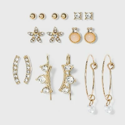 Charm Hoop, Stud and Ear Climber Earring Set 8pc - A New Day™ 4 Charm Hoop, Stud and Ear Climber Earring Set 8pc - A New Day™ - Image 2