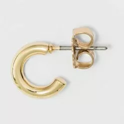 Lock Charm Hoop Stud Earring Set 3pc - A New Day™ Gold