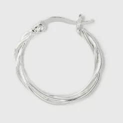 Silver Plated Braided and Polished Hoop Earring Set - A New Day™ Silver