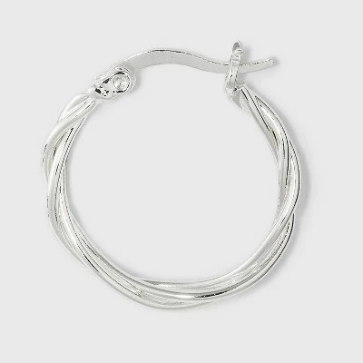Silver Plated Braided and Polished Hoop Earring Set - A New Day™ Silver 3 Silver Plated Braided and Polished Hoop Earring Set - A New Day™ Silver