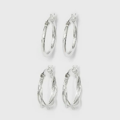 Silver Plated Braided and Polished Hoop Earring Set - A New Day™ Silver 4 Silver Plated Braided and Polished Hoop Earring Set - A New Day™ Silver - Image 2