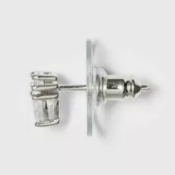 Sterling Silver Cubic Zirconia Bar and Triangle Stud Earring Set - A New Day™ Silver