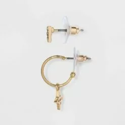 Cubic Zirconia Stud Earring Set 3pc - A New Day™ Gold