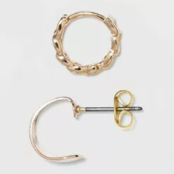 Thick Hoop, Chain Hoop, and Gold Stud Earring Set - A New Day™ Gold