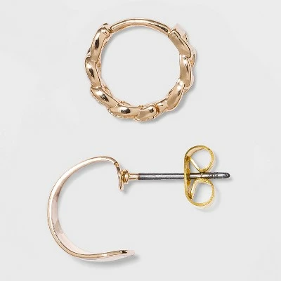 Thick Hoop, Chain Hoop, and Gold Stud Earring Set - A New Day™ Gold 3 Thick Hoop, Chain Hoop, and Gold Stud Earring Set - A New Day™ Gold