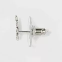 Sterling Silver Cubic Zirconia Leaf, Crawler and Teardrop Stud Earring Set 3pc - A New Day™ Silver