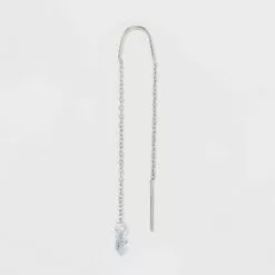 Round Clear Crystal Threader Earrings - A New Day™ Silver