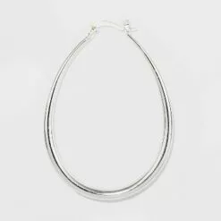 Silver Plated Graduated Oval Hoop Earrings - A New Day™ Silver