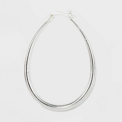 Silver Plated Graduated Oval Hoop Earrings - A New Day™ Silver 3 Silver Plated Graduated Oval Hoop Earrings - A New Day™ Silver
