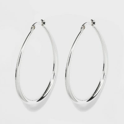 Silver Plated Graduated Oval Hoop Earrings - A New Day™ Silver 4 Silver Plated Graduated Oval Hoop Earrings - A New Day™ Silver - Image 2