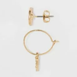 Zinc Stud Earring Set 3pc - A New Day™ Gold