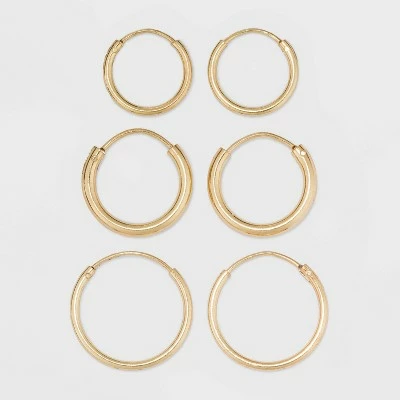 Gold Over Sterling Silver Endless Hoop Fine Jewelry Earring Set 3pc - A New Day™ Gold 5 Gold Over Sterling Silver Endless Hoop Fine Jewelry Earring Set 3pc - A New Day™ Gold - Image 3