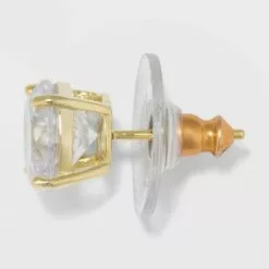 Gold Over Sterling Silver Round Cubic Zirconia Stud Fine Jewelry Earring Set 2pc - A New Day™ Gold/Clear
