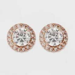Rose Gold Over Sterling Silver Halo Cubic Zirconia Stud Fine Jewelry Earrings - A New Day™ Rose Gold/Clear -A New Day popular shop unnamed file 1219