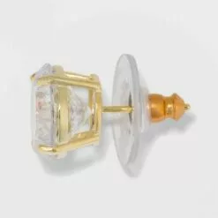 Gold Over Sterling Silver Round Cubic Zirconia Stud Fine Jewelry Earrings - A New Day™ Gold/Clear