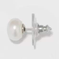 Sterling Silver Freshwater Pearl Stud Fine Jewelry Earrings - A New Day™ Silver/White