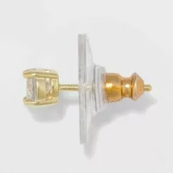 Gold Over Sterling Silver Cubic Zirconia Stud Fine Jewelry Earring Set 3pc - A New Day™ Gold/Clear