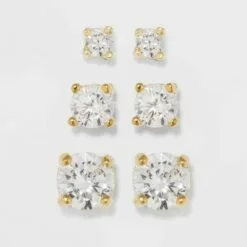 Gold Over Sterling Silver Cubic Zirconia Stud Fine Jewelry Earring Set 3pc - A New Day™ Gold/Clear 7 Gold Over Sterling Silver Cubic Zirconia Stud Fine Jewelry Earring Set 3pc - A New Day™ Gold/Clear -A New Day popular shop unnamed file 1236