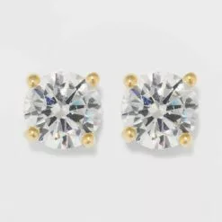 Gold Over Sterling Silver Round Cubic Zirconia Stud Fine Jewelry Earrings - A New Day™ Gold/Clear -A New Day popular shop unnamed file 1239