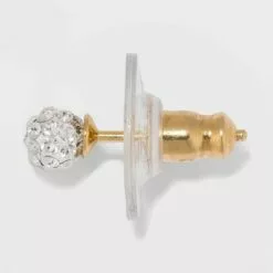 Gold Over Sterling Silver Stud Earring Set 3ct - A New Day™ Clear