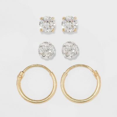 Gold Over Sterling Silver Stud Earring Set 3ct - A New Day™ Clear 4 Gold Over Sterling Silver Stud Earring Set 3ct - A New Day™ Clear - Image 2