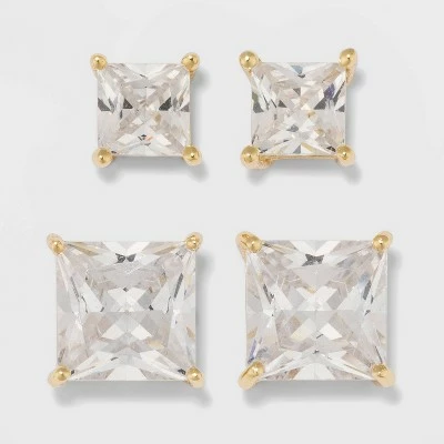 Gold Over Sterling Silver Stud Earring Set 2ct - A New Day™ Clear 4 Gold Over Sterling Silver Stud Earring Set 2ct - A New Day™ Clear - Image 2