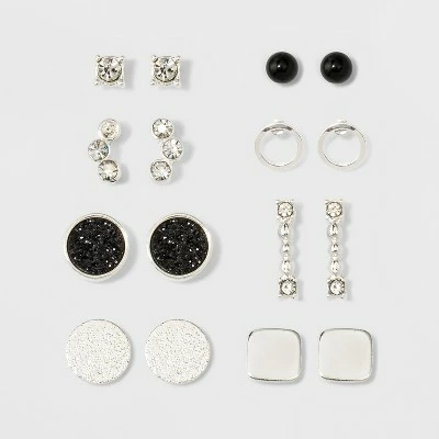 One Clear Stone, One Open Circle, Two Flat Circles, One Pave Circle & Cluster of Two Stones Stud Earring Set 8pc - A New Day™ Silver 4 One Clear Stone, One Open Circle, Two Flat Circles, One Pave Circle & Cluster of Two Stones Stud Earring Set 8pc - A New Day™ Silver - Image 2