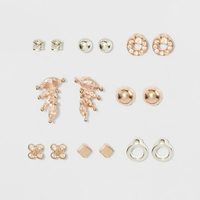 Cubic Zirconia Studs, Balls Multi Earring Set 8pc - A New Day™ Silver/Gold 4 Cubic Zirconia Studs, Balls Multi Earring Set 8pc - A New Day™ Silver/Gold - Image 2