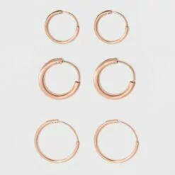 Endless Hoop Rose Gold Over Sterling Silver Small Three Earring Set 3pc- A New Day™ Rose Gold