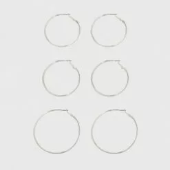 Hoop Earring Set 3ct - A New Day™ Silver