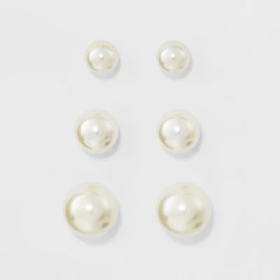 Faux Pearl Stud Earring Set 3ct - A New Day™ Silver 4 Faux Pearl Stud Earring Set 3ct - A New Day™ Silver - Image 2