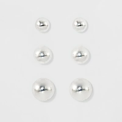 Women's Fashion Trio Stud Ball Earring Set 3pc - A New Day™ Silver 4 Women's Fashion Trio Stud Ball Earring Set 3pc - A New Day™ Silver - Image 2